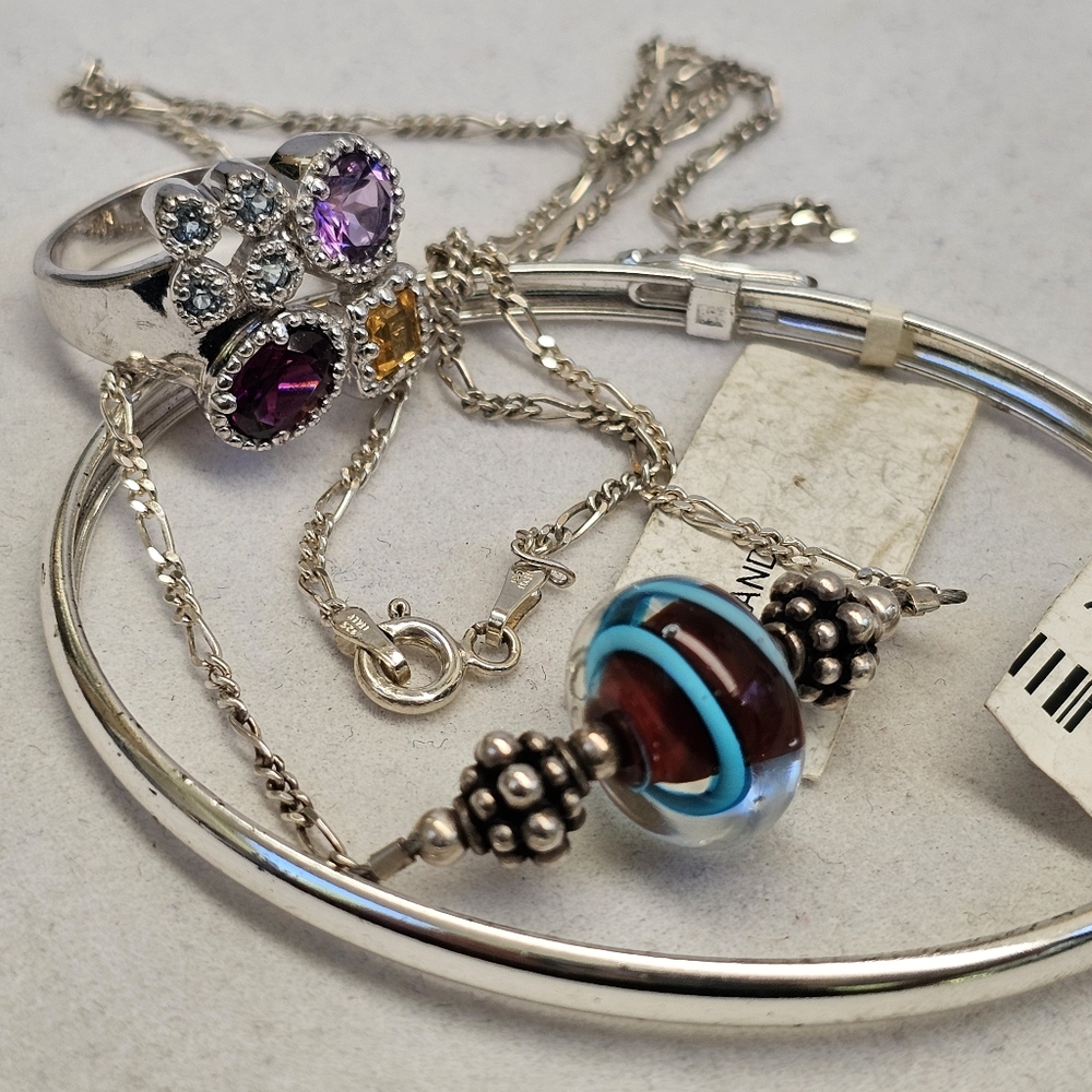 SET! Blown Glass Necklace with 925 Silver Cuff and 925 Ring Size 7 - Picture 7 of 16